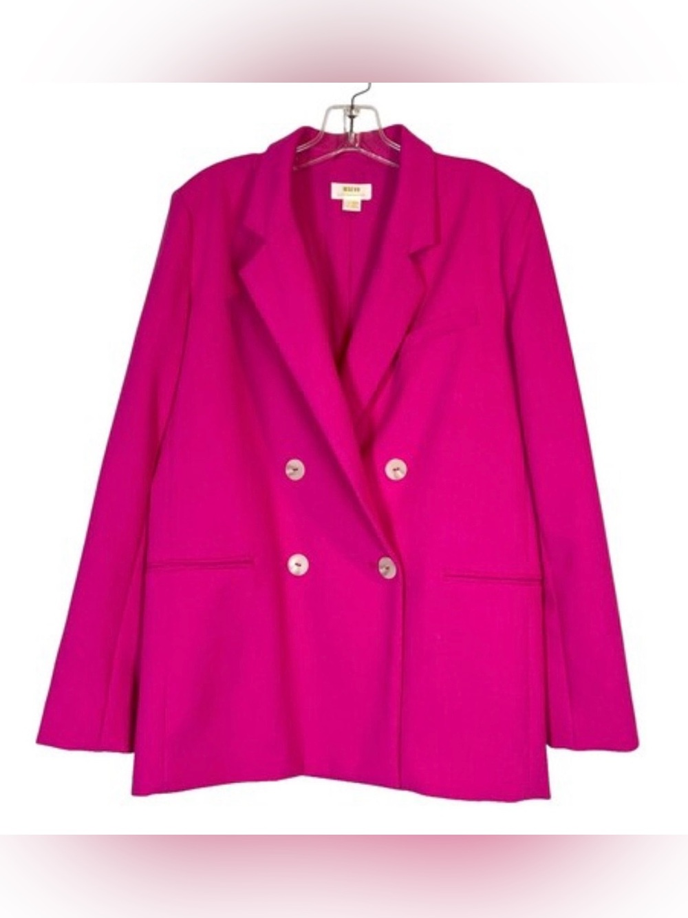 NWT Anthropologie Maeve Bright Hot Pink Double-Breasted Blazer Size: 14 - Picture 9 of 9
